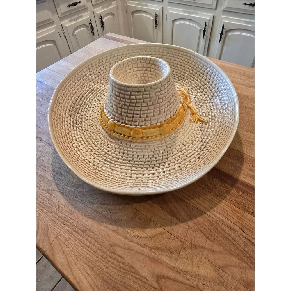 VTG Chips and Dip Ceramic Party Hat w Yellow Band Sombrero Whittier Ware '86